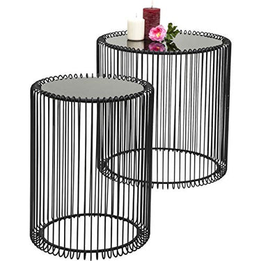 Kare Design Beistelltisch Wire Triangle, 2er Set, Gold, Dreiecksform, Wohnzimmertisch, Beistelltisch, Stahlgestell, Tischplatte gefärbtem Glas, 47x51x44cm (H/B/T), 39x41x35cm (H/B/T) im Sale